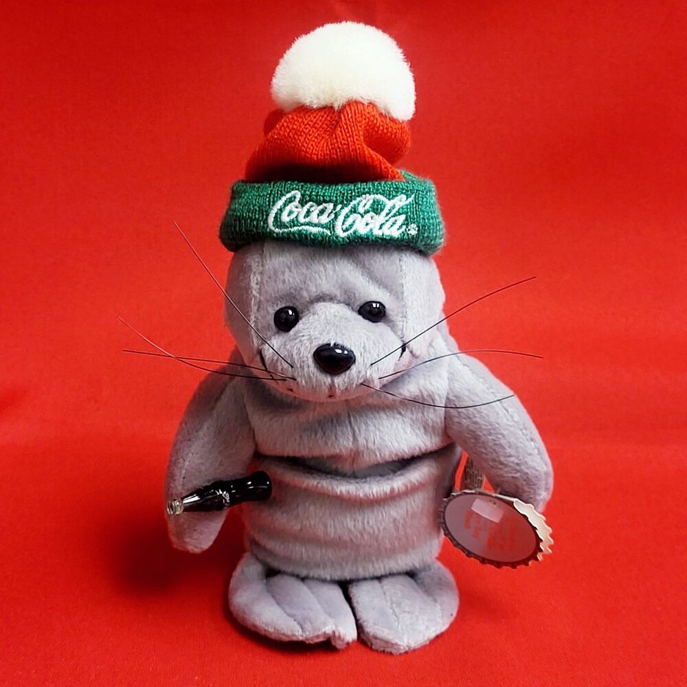Coca Cola Plush Seal Knit Ski Cap Beanie Hat Bean Bag